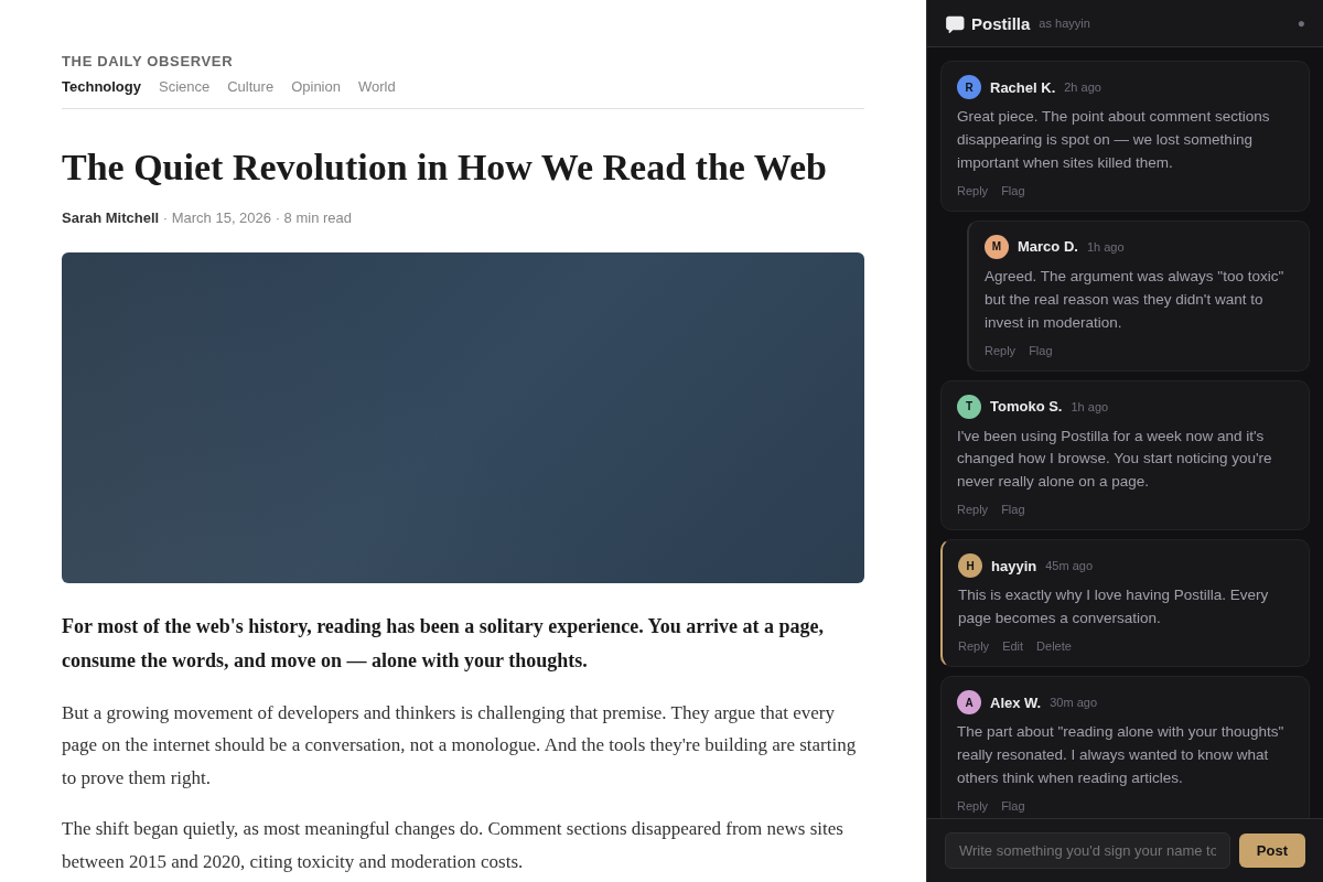 Postilla browser extension showing threaded comments on a news article